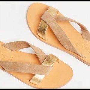 Free People Strappy Leather Sandals Gold And Brown